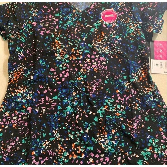 ScrubStar Time for Texture Black Purple Green Scrub Top NEW WITH TAG Size Small - Picture 5 of 8